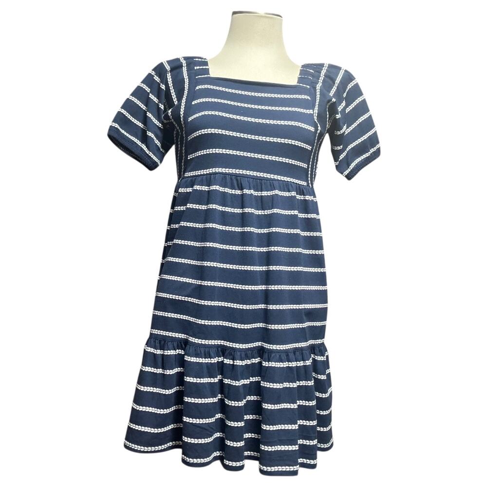 Tommy Hilfiger Short Sleeve Square Neck Tiered Dress Blue White XL 16